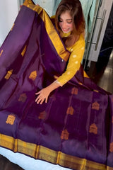 Adoring Purple Pure Zari Weaving Banarasi Silk Saree With Twirling Blouse Piece