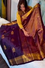 Adoring Purple Pure Zari Weaving Banarasi Silk Saree With Twirling Blouse Piece