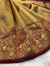 Fairytale Maroon Pure Zari Weaving Banarasi Silk Saree With Eclat Blouse Piece