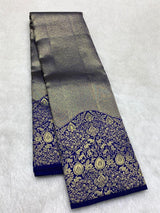 Desultory Royal Blue Pure Zari Weaving Banarasi Silk Saree With Fancifull Blouse Piece