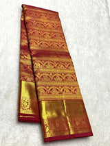 Marvellous Red Pure Zari Weaving Banarasi Silk Saree With Zephyr Blouse Piece