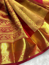 Marvellous Red Pure Zari Weaving Banarasi Silk Saree With Zephyr Blouse Piece