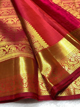 Marvellous Red Pure Zari Weaving Banarasi Silk Saree With Zephyr Blouse Piece