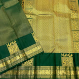 Allure Dark Green Pure Zari Weaving Banarasi Silk Saree With Grandiose Blouse Piece