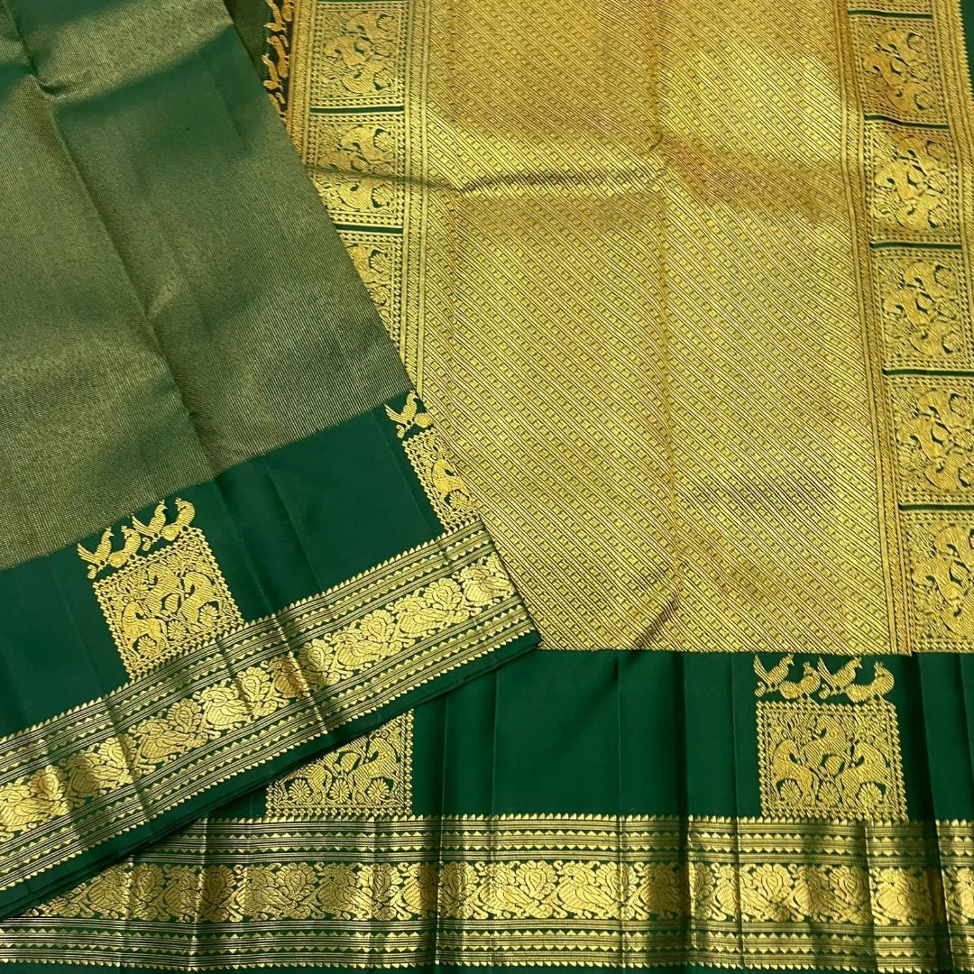 Allure Dark Green Pure Zari Weaving Banarasi Silk Saree With Grandiose Blouse Piece