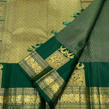 Allure Dark Green Pure Zari Weaving Banarasi Silk Saree With Grandiose Blouse Piece
