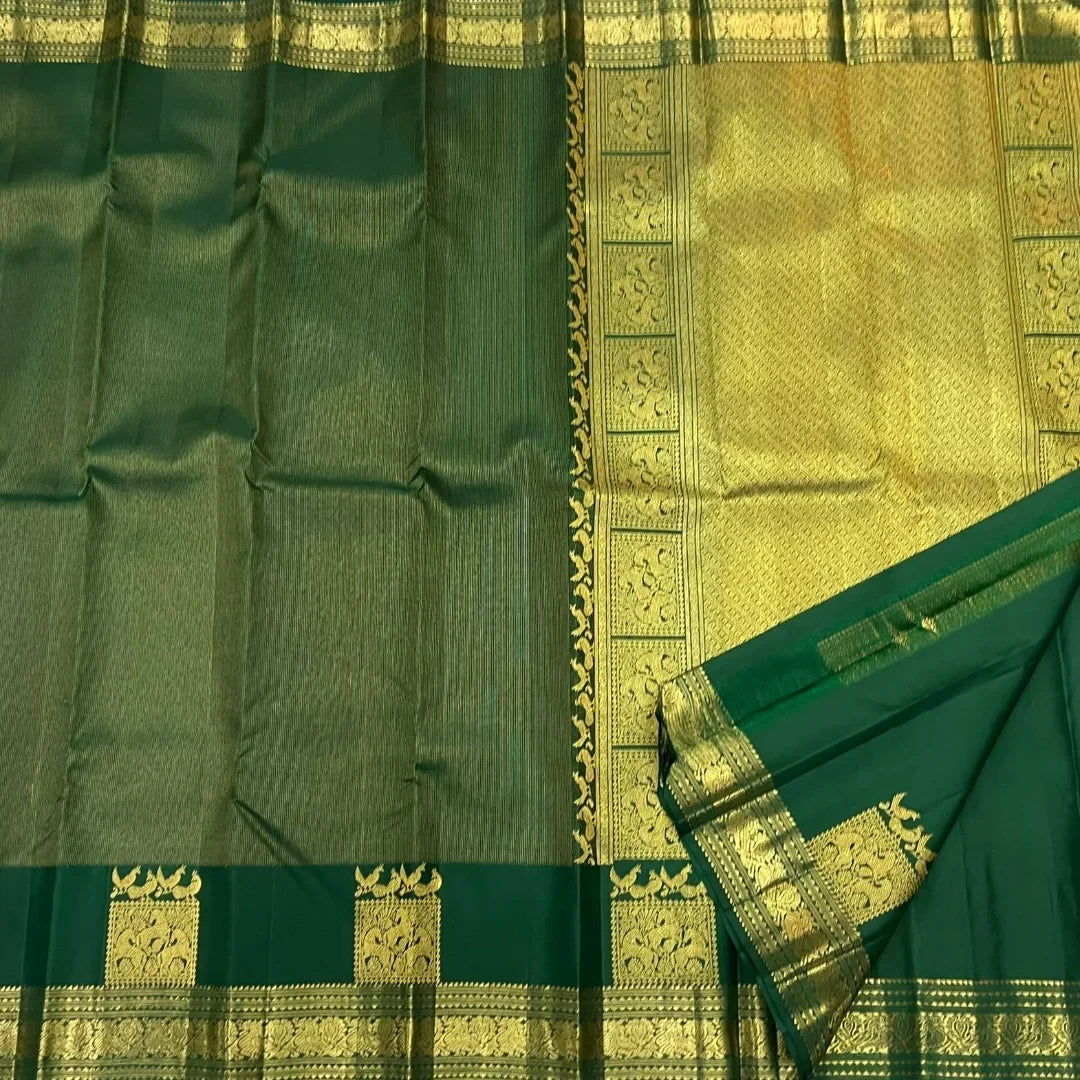 Allure Dark Green Pure Zari Weaving Banarasi Silk Saree With Grandiose Blouse Piece