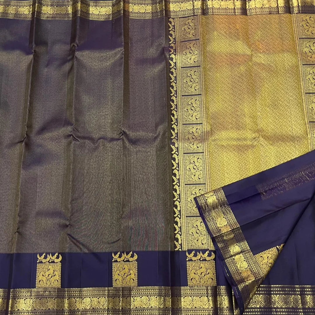 Beauteous Navy Blue Pure Zari Weaving Banarasi Silk Saree With Engaging Blouse Piece