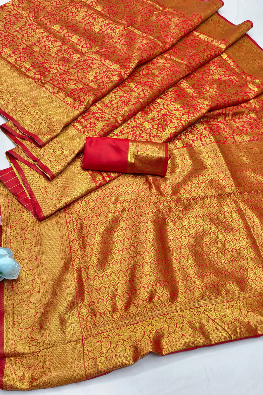 Nectarous Red Pure Zari Weaving Banarasi Silk Saree With Beautiful Blouse Piece