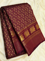 Exceptional Wine Pure Zari Weaving Banarasi Silk Saree With Jazzy Blouse Piece