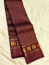 Exceptional Wine Pure Zari Weaving Banarasi Silk Saree With Jazzy Blouse Piece