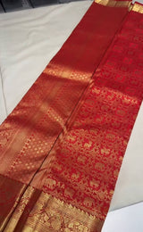 Nebula Red Pure Zari Weaving Banarasi Silk Saree With Splendorous Blouse Piece