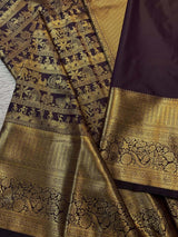 Ineffable Wine Pure Zari Weaving Banarasi Silk Saree With Tremendous Blouse Piece