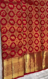 Eclat Red Pure Zari Weaving Banarasi Silk Saree With Beautiful Blouse Piece