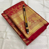 Captivating Red Pure Zari Weaving Banarasi Silk Saree With Bewitching Blouse Piece