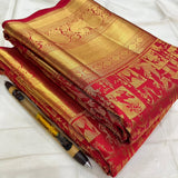 Captivating Red Pure Zari Weaving Banarasi Silk Saree With Bewitching Blouse Piece