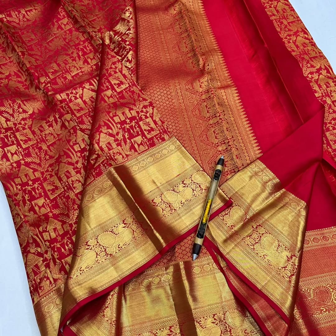 Captivating Red Pure Zari Weaving Banarasi Silk Saree With Bewitching Blouse Piece