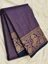 Alluring Navy Blue Pure Zari Weaving Banarasi Silk Saree With Propinquity Blouse Piece