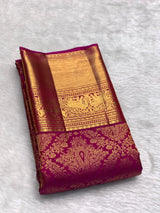 Scrupulous Dark Pink Pure Zari Weaving Banarasi Silk Saree With Imaginative Blouse Piece