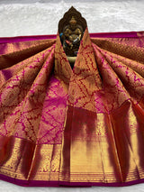 Scrupulous Dark Pink Pure Zari Weaving Banarasi Silk Saree With Imaginative Blouse Piece