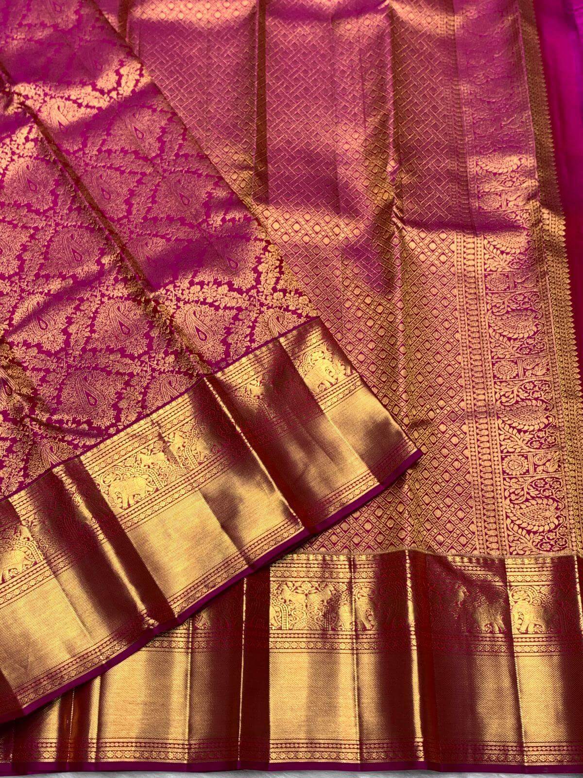 Scrupulous Dark Pink Pure Zari Weaving Banarasi Silk Saree With Imaginative Blouse Piece