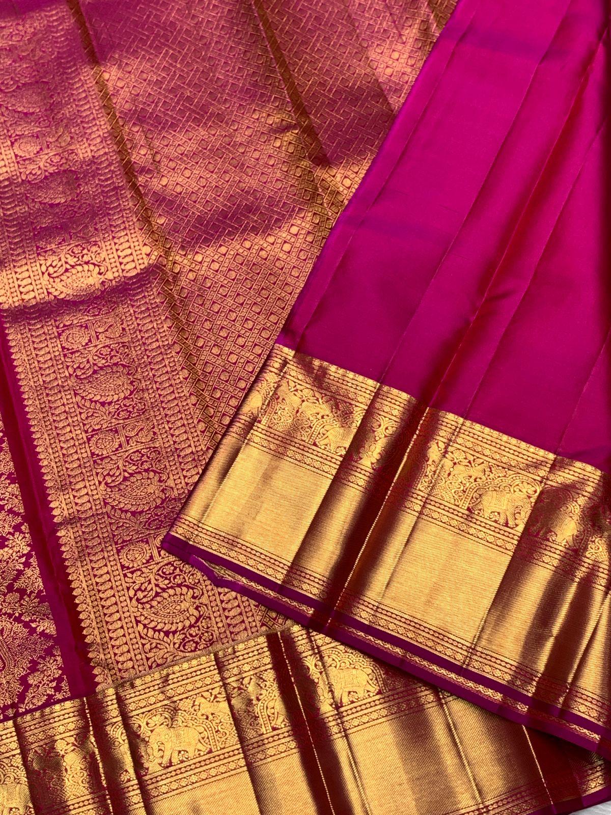 Scrupulous Dark Pink Pure Zari Weaving Banarasi Silk Saree With Imaginative Blouse Piece