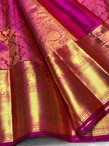 Scrupulous Dark Pink Pure Zari Weaving Banarasi Silk Saree With Imaginative Blouse Piece