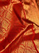 Ornate Red Pure Zari Weaving Banarasi Silk Saree With Arresting Blouse Piece