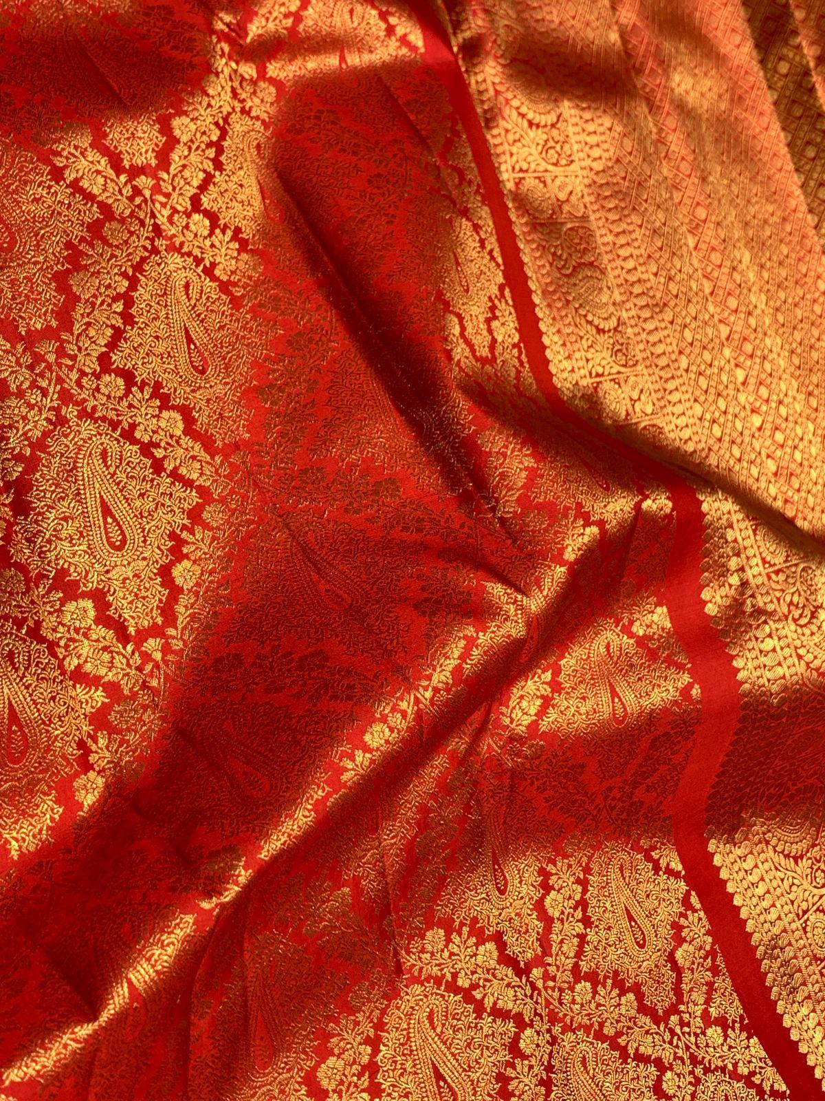 Ornate Red Pure Zari Weaving Banarasi Silk Saree With Arresting Blouse Piece
