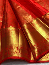 Ornate Red Pure Zari Weaving Banarasi Silk Saree With Arresting Blouse Piece