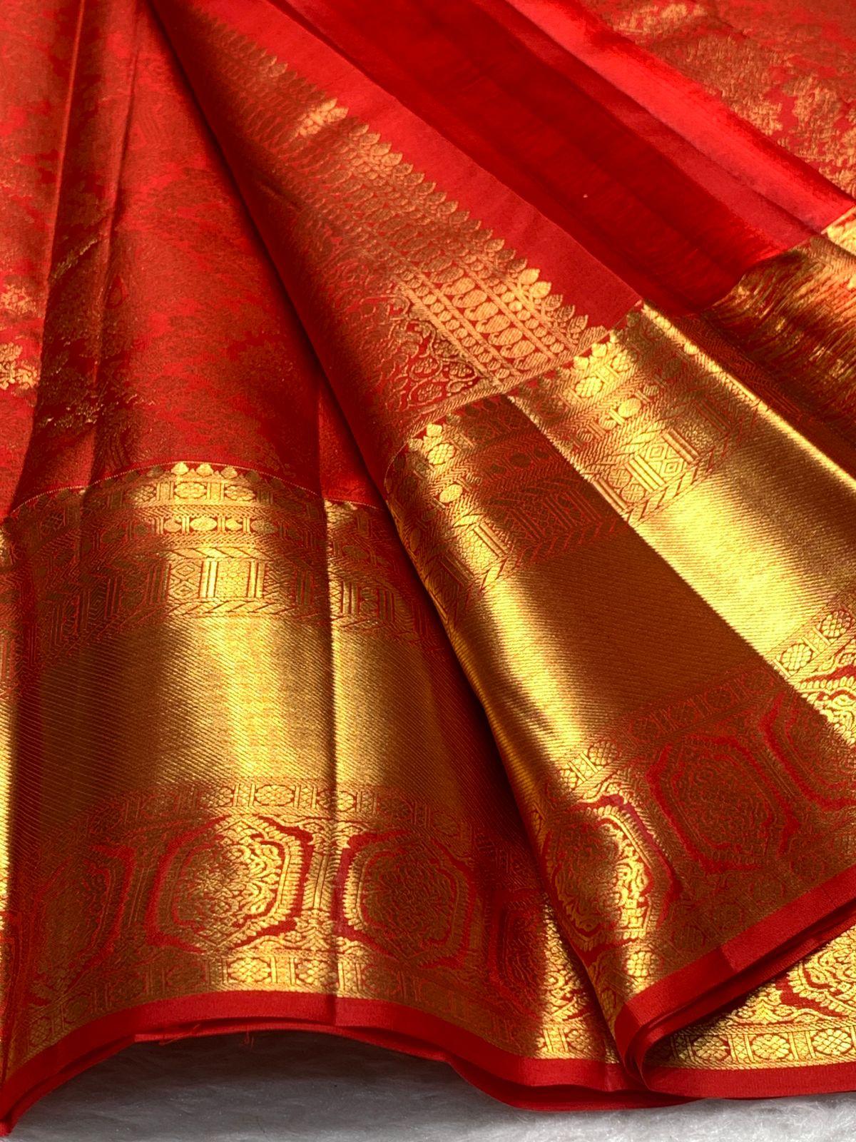 Ornate Red Pure Zari Weaving Banarasi Silk Saree With Arresting Blouse Piece