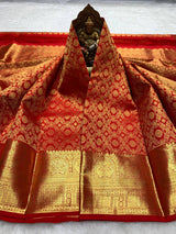 Amazing Red Pure Zari Weaving Banarasi Silk Saree With Glittering Blouse Piece