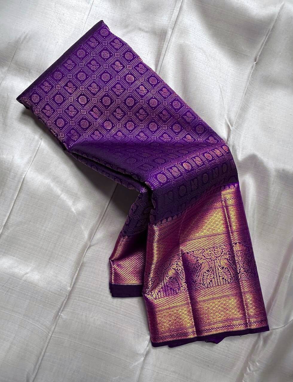Demesne Purple Pure Zari Weaving Banarasi Silk Saree With Zephyr Blouse Piece