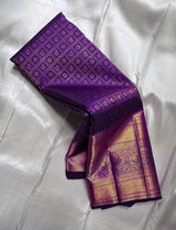 Demesne Purple Pure Zari Weaving Banarasi Silk Saree With Zephyr Blouse Piece