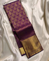 Deserving Purple Pure Zari Weaving Banarasi Silk Saree With Palimpsest Blouse Piece