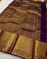 Deserving Purple Pure Zari Weaving Banarasi Silk Saree With Palimpsest Blouse Piece