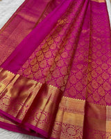 Elision Dark Pink Pure Zari Weaving Banarasi Silk Saree With Lovely Blouse Piece