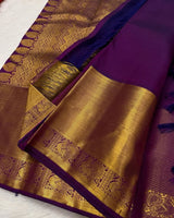 Deserving Purple Pure Zari Weaving Banarasi Silk Saree With Palimpsest Blouse Piece