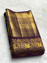 Fragrant Purple Pure Zari Weaving Banarasi Silk Saree With Mesmeric Blouse Piece