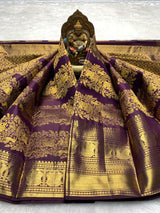 Fragrant Purple Pure Zari Weaving Banarasi Silk Saree With Mesmeric Blouse Piece