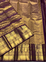 Fragrant Purple Pure Zari Weaving Banarasi Silk Saree With Mesmeric Blouse Piece