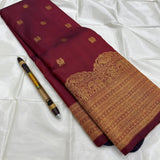 Admirable Maroon Pure Zari Weaving Banarasi Silk Saree With Chatoyant Blouse Piece