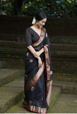 Surpassing Black Soft Silk Saree With Embellished Blouse Piece