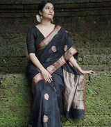 Surpassing Black Soft Silk Saree With Embellished Blouse Piece