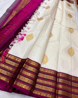Amazing Off White Soft Silk Saree With Phenomenal Blouse Piece