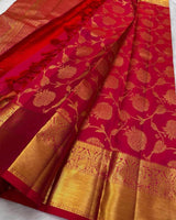 Mesmeric Red Soft Banarasi Silk Saree With Inspiring Blouse Piece