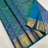 Profuse Firozi Pure Zari Weaving Banarasi Silk Saree With Resonant Blouse Piece