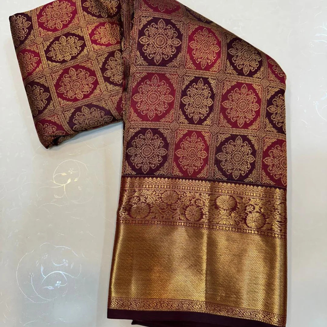 Mesmeric Purple Pure Zari Weaving Banarasi Silk Saree With Epiphany Blouse Piece
