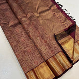 Posh Maroon Pure Zari Weaving Banarasi Silk Saree With Serendipity Blouse Piece