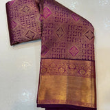 Lassitude Purple Pure Zari Weaving Banarasi Silk Saree With Demure Blouse Piece